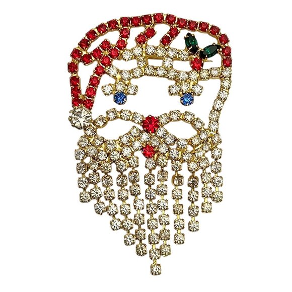 Red Clear Rhinestone Santa Brooch Dangle Beard Pin - Picture 7 of 7